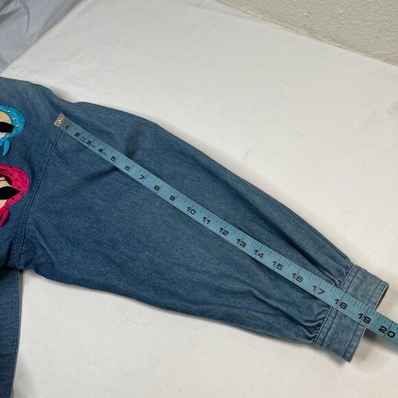 Vintage Denim Zip Up with Lady Appliqué CC Sportswear 80s Pin-Up 50s Retro Large - Picture 5 of 15